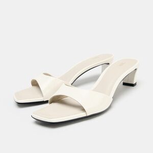 Zara Cream Open-Toe Mid Heel Slide Sandals